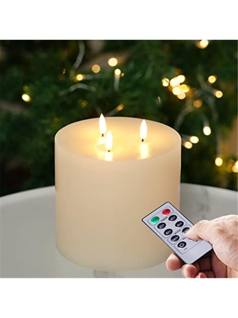 Large Flameless LED Pillar Candle Real Wax 3 Wick Remote Timer Battery Operated